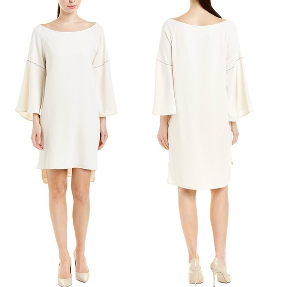 NWT Halston Heritage Cream Flounce Sleeve Wide Boatneck Dress size M